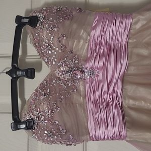 1 piece strapless dress with silver and pink rhinestones